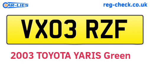 VX03RZF are the vehicle registration plates.