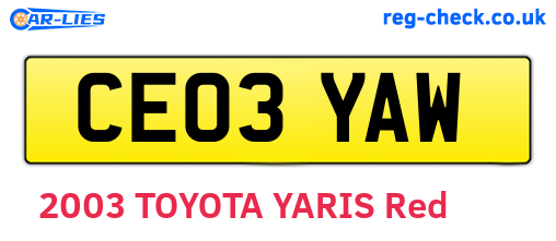 CE03YAW are the vehicle registration plates.