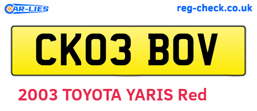 CK03BOV are the vehicle registration plates.