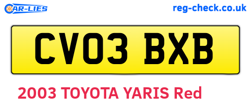CV03BXB are the vehicle registration plates.