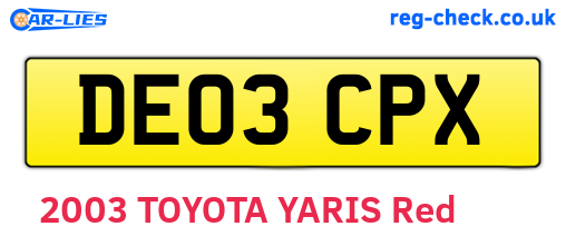 DE03CPX are the vehicle registration plates.