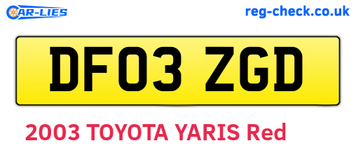 DF03ZGD are the vehicle registration plates.