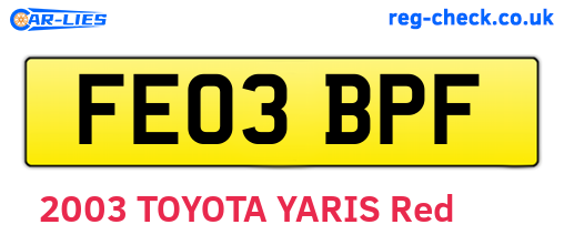 FE03BPF are the vehicle registration plates.