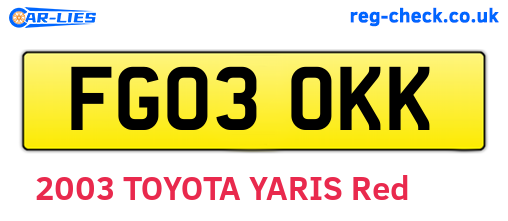 FG03OKK are the vehicle registration plates.