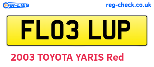 FL03LUP are the vehicle registration plates.