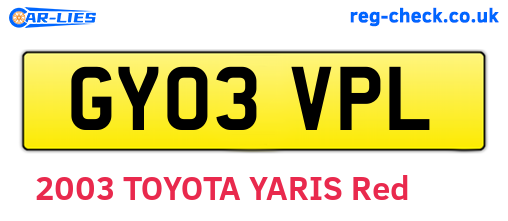 GY03VPL are the vehicle registration plates.