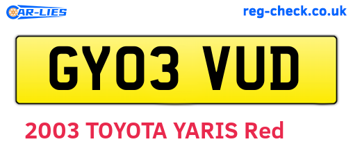 GY03VUD are the vehicle registration plates.