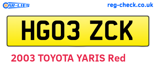 HG03ZCK are the vehicle registration plates.