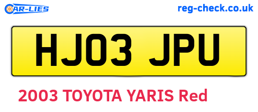 HJ03JPU are the vehicle registration plates.
