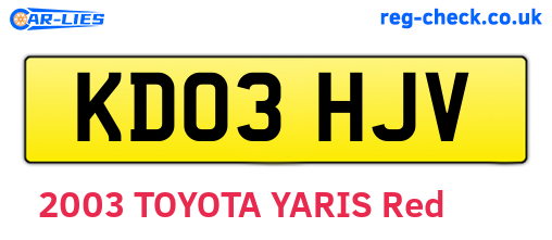 KD03HJV are the vehicle registration plates.