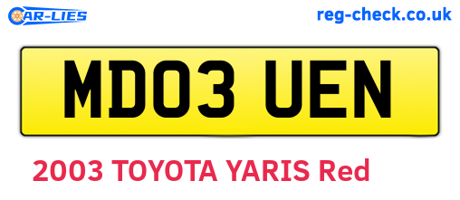 MD03UEN are the vehicle registration plates.
