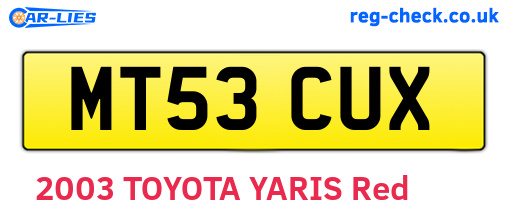 MT53CUX are the vehicle registration plates.
