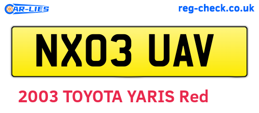 NX03UAV are the vehicle registration plates.