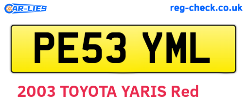 PE53YML are the vehicle registration plates.