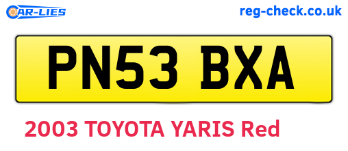 PN53BXA are the vehicle registration plates.