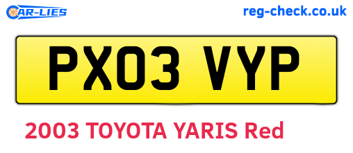 PX03VYP are the vehicle registration plates.