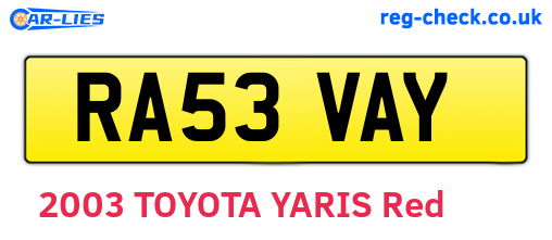 RA53VAY are the vehicle registration plates.