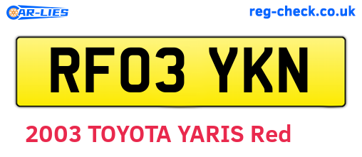 RF03YKN are the vehicle registration plates.
