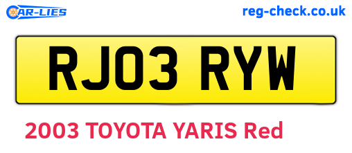 RJ03RYW are the vehicle registration plates.