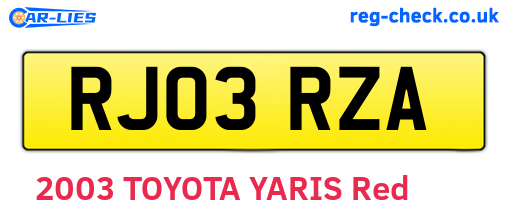 RJ03RZA are the vehicle registration plates.