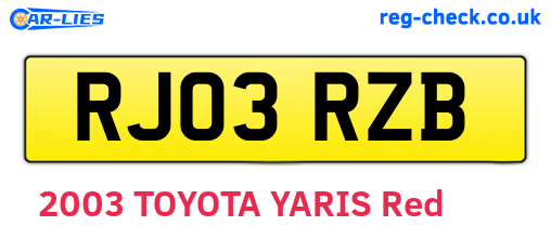 RJ03RZB are the vehicle registration plates.