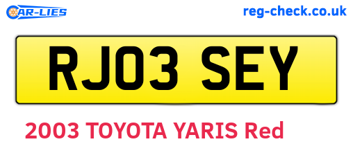 RJ03SEY are the vehicle registration plates.