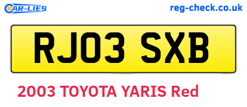 RJ03SXB are the vehicle registration plates.