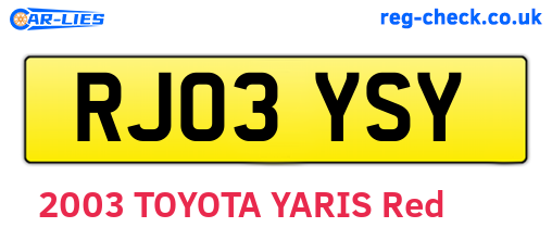 RJ03YSY are the vehicle registration plates.