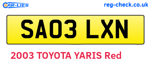 SA03LXN are the vehicle registration plates.