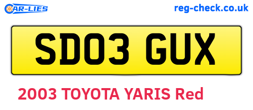 SD03GUX are the vehicle registration plates.