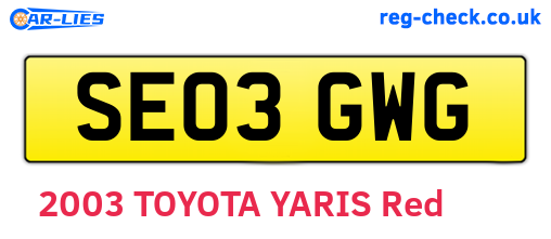 SE03GWG are the vehicle registration plates.