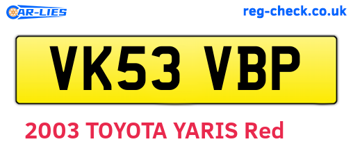 VK53VBP are the vehicle registration plates.