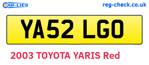 YA52LGO are the vehicle registration plates.