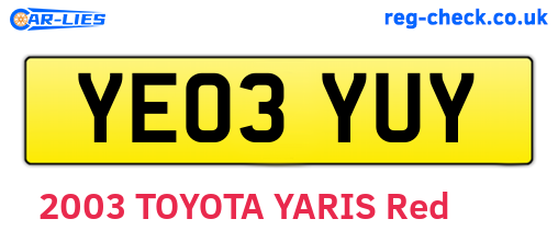 YE03YUY are the vehicle registration plates.