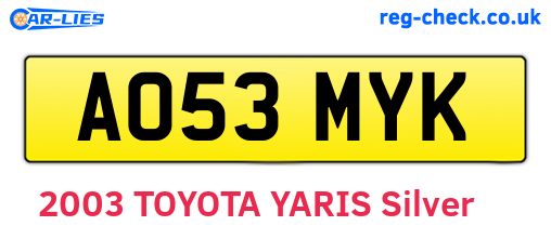 AO53MYK are the vehicle registration plates.