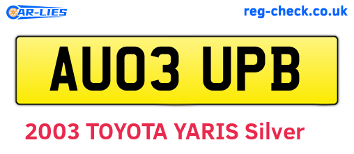AU03UPB are the vehicle registration plates.
