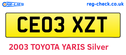 CE03XZT are the vehicle registration plates.