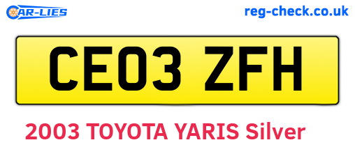 CE03ZFH are the vehicle registration plates.