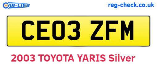 CE03ZFM are the vehicle registration plates.