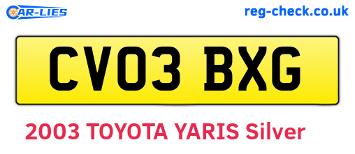 CV03BXG are the vehicle registration plates.