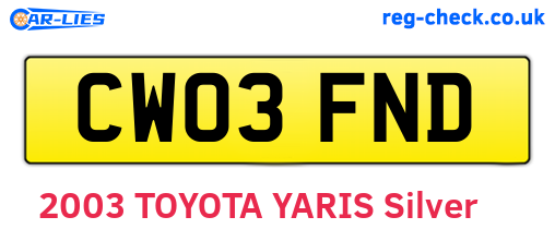 CW03FND are the vehicle registration plates.