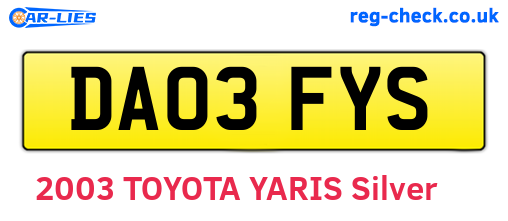 DA03FYS are the vehicle registration plates.
