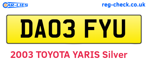DA03FYU are the vehicle registration plates.