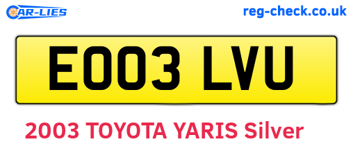 EO03LVU are the vehicle registration plates.
