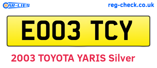 EO03TCY are the vehicle registration plates.