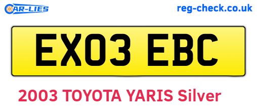 EX03EBC are the vehicle registration plates.