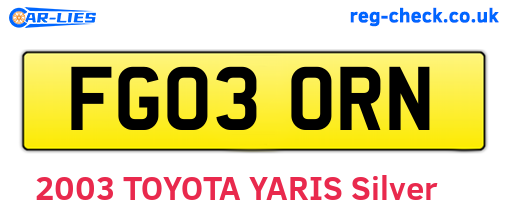 FG03ORN are the vehicle registration plates.