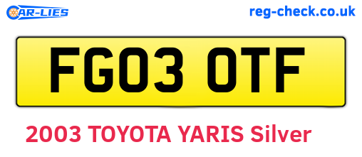 FG03OTF are the vehicle registration plates.