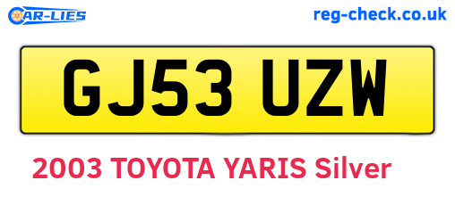 GJ53UZW are the vehicle registration plates.