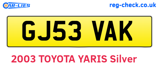 GJ53VAK are the vehicle registration plates.